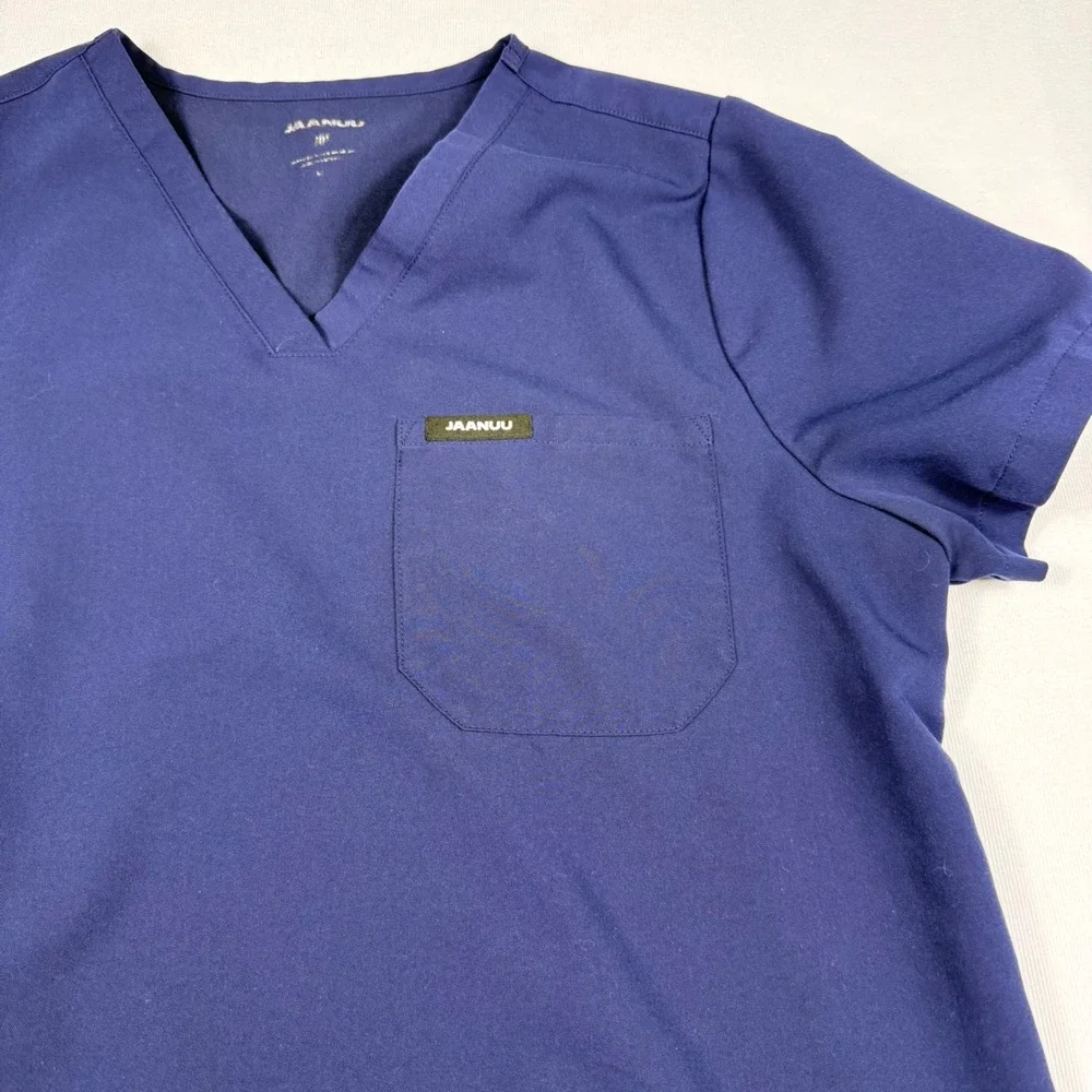 Jaanuu Scrub Set Medium Navy Blue V-Neck Top Jogger Pants Medical Uniform W10001